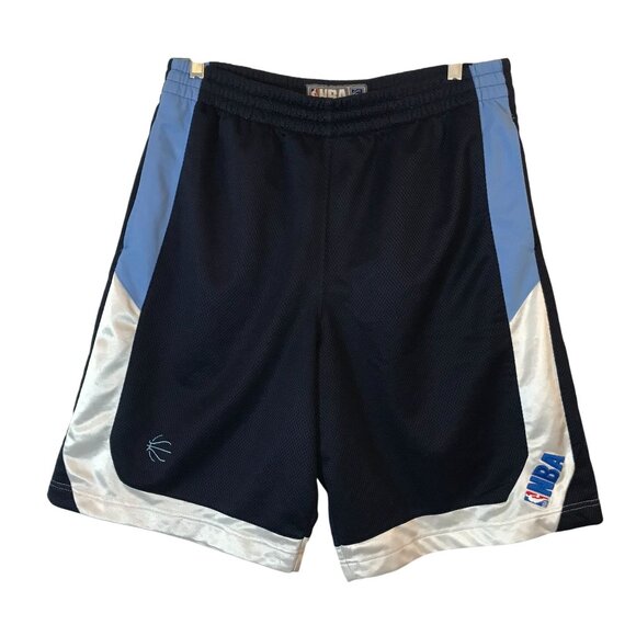 NBA Authentic Basketball Shorts Mens L 34 X 10 Navy Blue & Light Blue Polyester - Picture 2 of 9